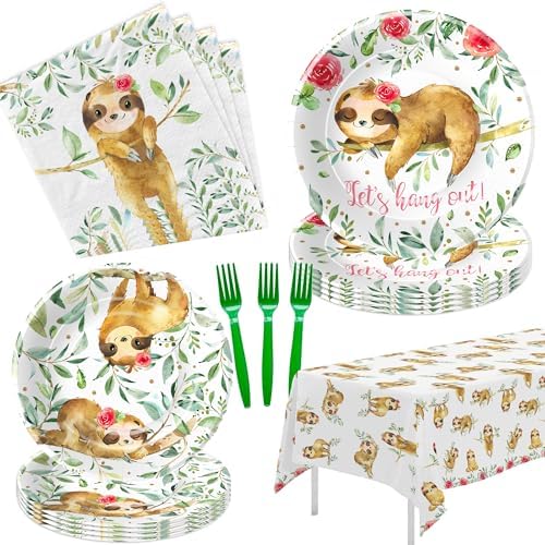 Sloth Themed Birthday Party Plates Set of 24