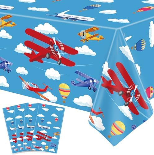 4 Pack Airplane Themed Tablecloths for Birthday Parties