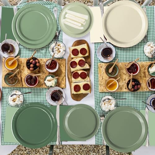 Oigco 60 PCS Sage Green Paper Plates and Napkins