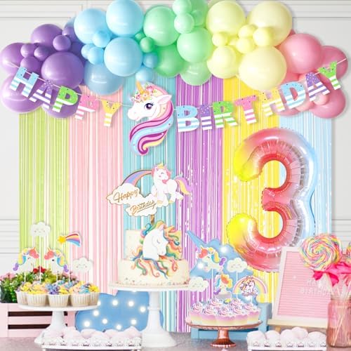 Unicorn 3rd Birthday Decor Set with Balloons and Garland