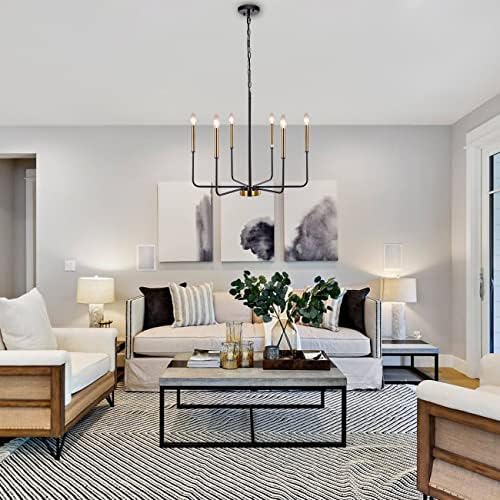 Modern Farmhouse Chandelier with 6 Lights Black and Gold