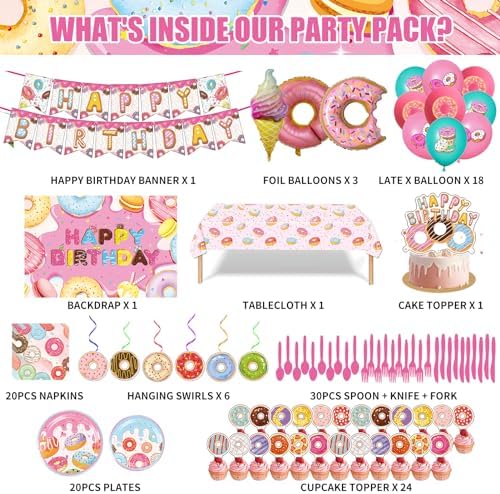 Donut Birthday Party Decorations Set with Balloons