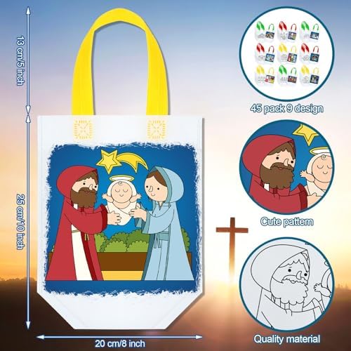 Kacctyen 45 Pcs Reusable Nativity Coloring Party Bags