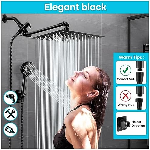 DOSCY Handheld Shower Head Combo With Rain Setting and Pressure Boosting -Black