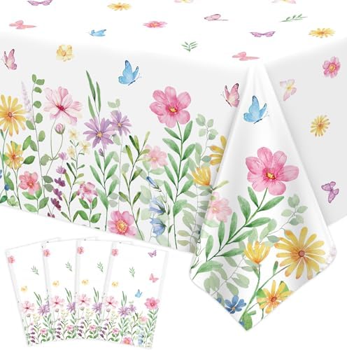 4 Pcs Spring Floral Tablecloth Wildflower Table Cover Set