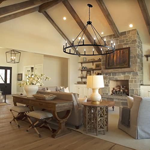 16 Light Black Wagon Wheel Chandelier Large Farmhouse Light Fixture