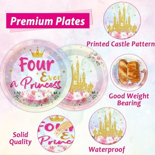 Forever a Princess 96Pcs Birthday Party Plates Set for 24 Guests