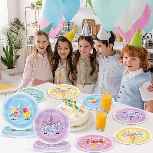 60PCS Unicorn Themed Paper Plates with 7In Design
