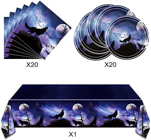 OULUN Wolf Birthday Party Plate Set 20Pcs