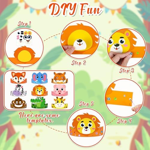 80UncleKimby 36PCS Jungle Animal Crowns Craft Kit