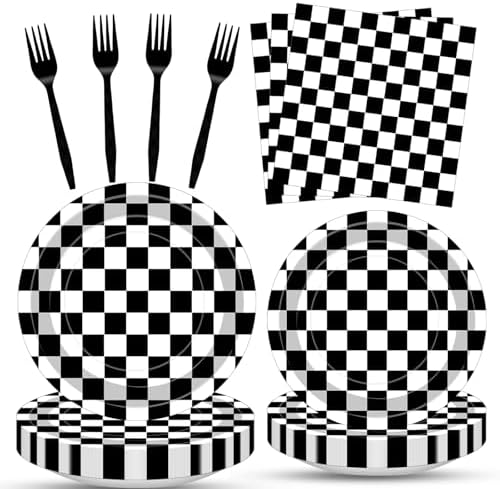 100 Pcs Racing Checkered Party Supplies Set for 25