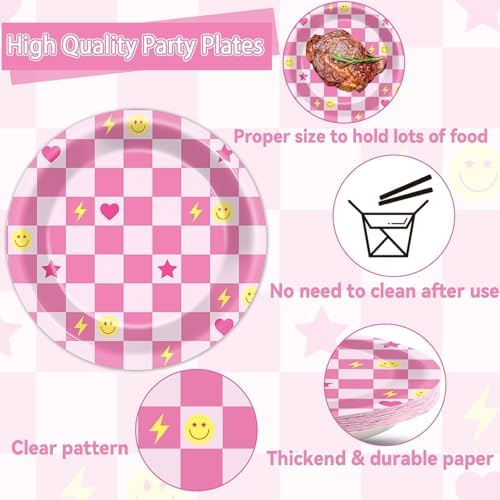 96 Pc Preppy Pink Smile Plates Napkins Party Set