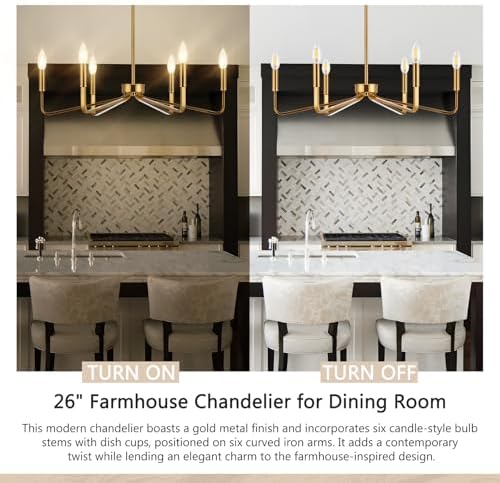 Jonsi Gold Chandelier 26 Inch Modern Brushed Brass 6 Light Industrial Ceiling Fixture