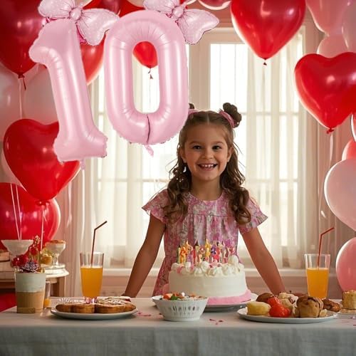 40in Number 0 Balloon with Bow Pink Birthday Decor