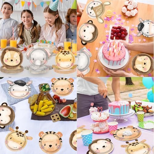 60 Count Safari Animal Shaped Paper Plates Party Decorations