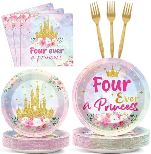 Forever a Princess 96Pcs Birthday Party Plates Set for 24 Guests