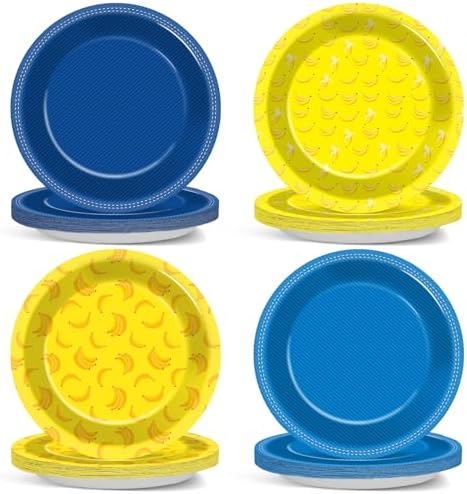 48Pcs Yellow Blue Cartoon Birthday Plates Set