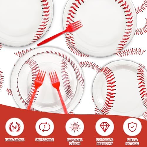 96 Pcs Baseball Themed Tableware Set for 24 Guests