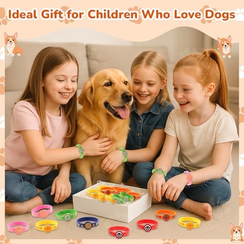 24 Pcs Dog Paw Silicone Wristbands for Birthday Party Favors