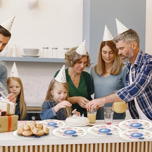 50PCS Space Themed Paper Plates for Birthday Parties
