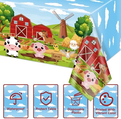 4 Pcs Farm Animal Tablecloths 51x86 Inches Farmhouse Decor
