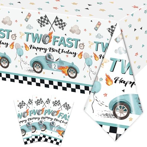 3PCS Two Fast Racing Car Birthday Tablecloths for Kids