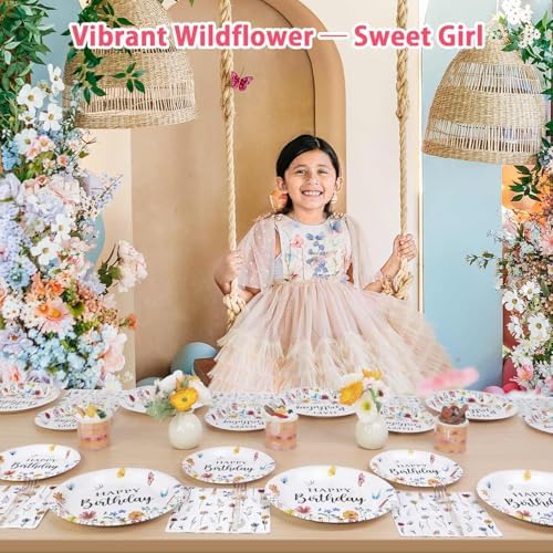 100Pcs Wildflower Party Plates Set for 25 Guests