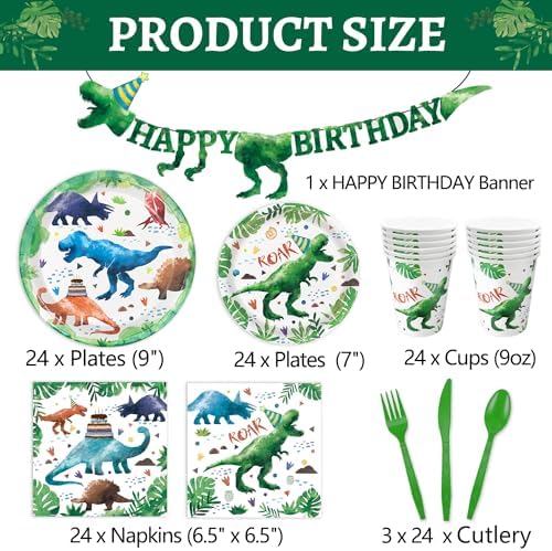 Oigco 169 Pcs Dinosaur Watercolor Party Supplies