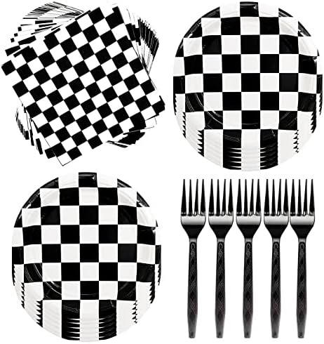 60Pcs Checkered Race Car Party Tableware Set