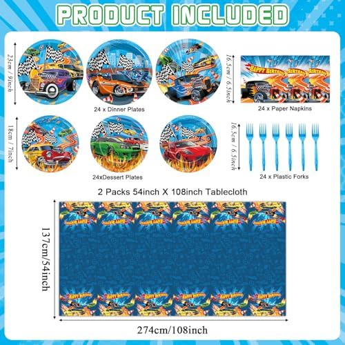 98 Pcs Race Car Party Plates Napkins Tablecloths for Kids Birthday