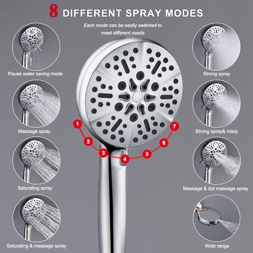 14 Inch Rainfall Shower Head with 8 Handheld Spray and Power Wash
