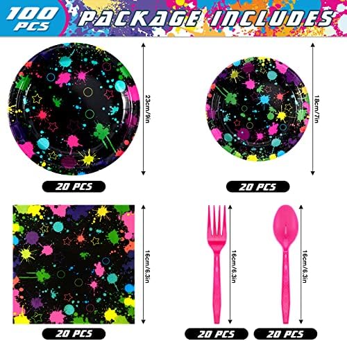 100 Pcs Neon Party Plates Napkins Tableware Set