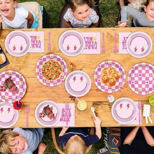96 Pc Preppy Pink Smile Plates Napkins Party Set