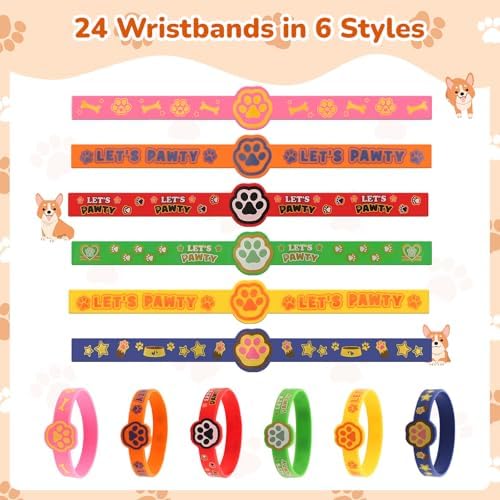 24 Pcs Dog Paw Silicone Wristbands for Birthday Party Favors