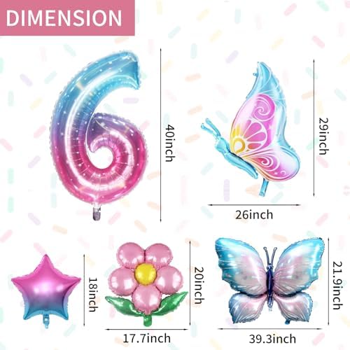 Butterfly Balloon 6th Birthday Decorations Set