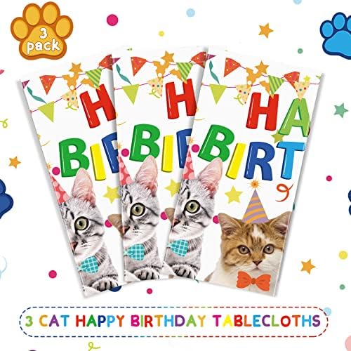 3 Pack Cute Cat Print Plastic Tablecloth 54x108 Inch
