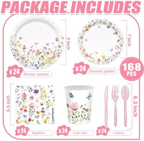 168pcs Wildflower Baby Shower Decorations Set for 24 Guests