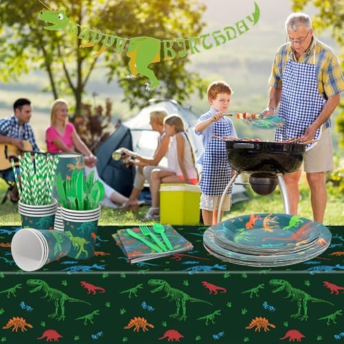 ZIRICHER Dinosaur Party Tableware Set for Kids Boy Serve 24