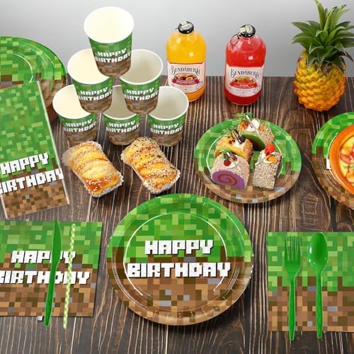 Pixel Themed 218pcs Birthday Tableware Set for Boys