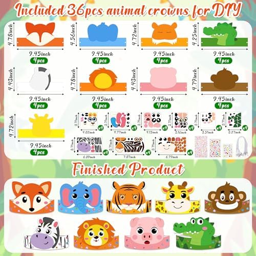 80UncleKimby 36PCS Jungle Animal Crowns Craft Kit