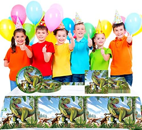 OULUN Tyrannosaurus Rex Party Plates Set 20 Plates 20 Napkins Tablecloth