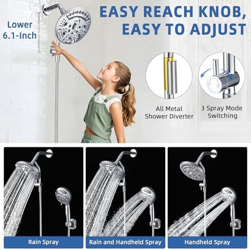 Dual Shower Head with 9 Spray Modes and 3-Way Diverter