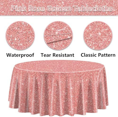 3 Pack Pink Rose Gold Tablecloths for Round Tables