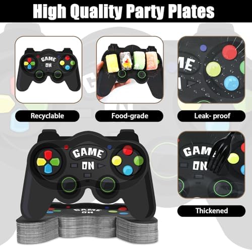 50 PCS Game Themed Party Plates for Kids Birthday Party Supplies