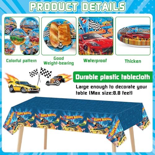 98 Pcs Race Car Party Plates Napkins Tablecloths for Kids Birthday