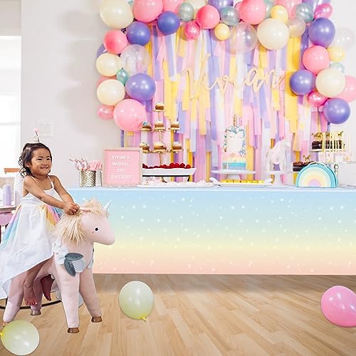 4 Pack Pastel Rainbow Tablecloths for Birthday Parties