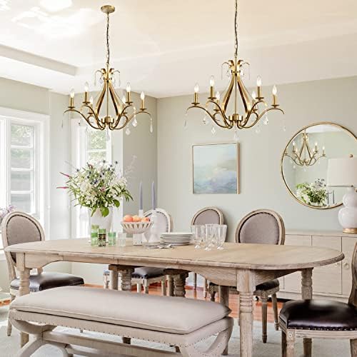 24 Inch Gold Chandelier with 6 Crystal Lights