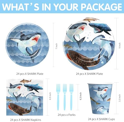 Shark Birthday Plates Napkins Party Set Serves 24