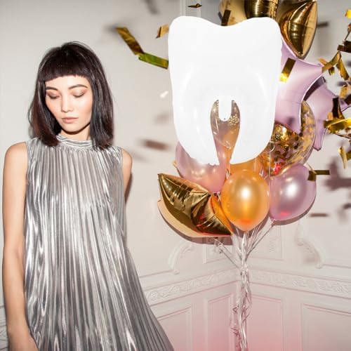 6Pcs White Tooth Shaped Foil Balloons Dental Party Decor
