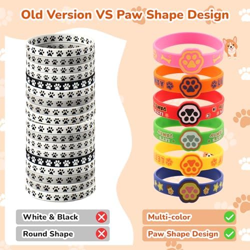 24 Pcs Dog Paw Silicone Wristbands for Birthday Party Favors